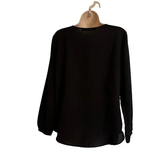 Zara Basic Black Medium Cut Out Blouse with Tie Neck Long Sleeve NWOT - Picture 4 of 10